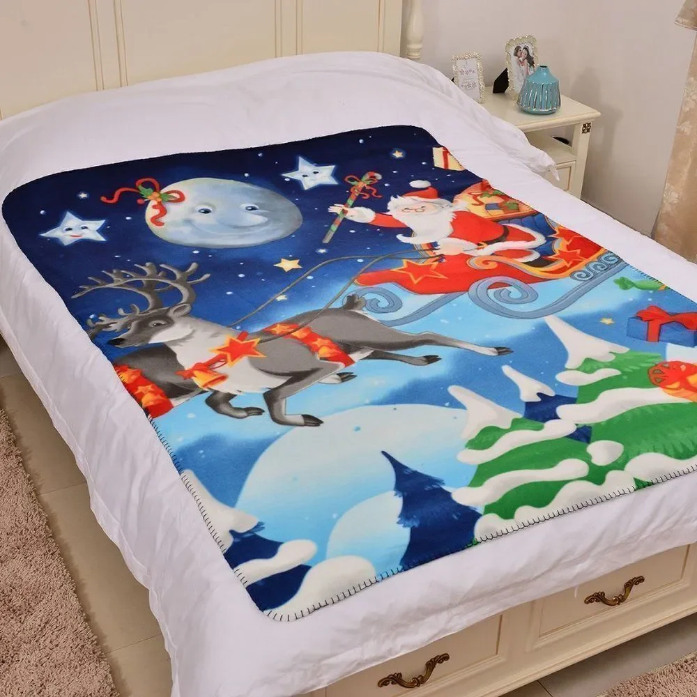 Santa Claus and Reindeer Microfiber Fleece Throw